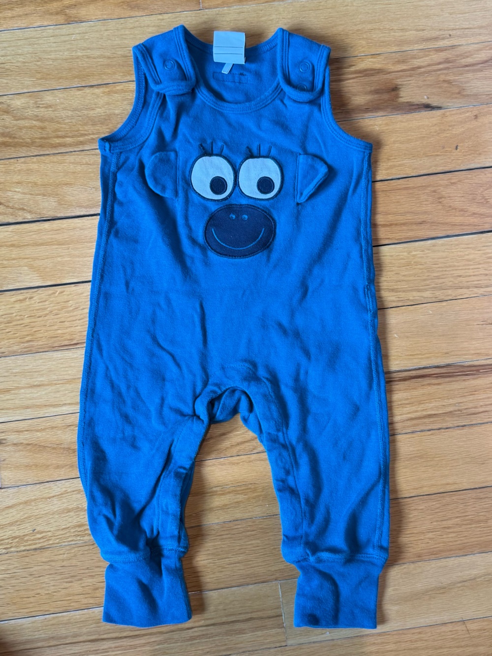 Polarn O. Pyret Blue One-Piece with Playful Face Applique, Sz 2-4 Months